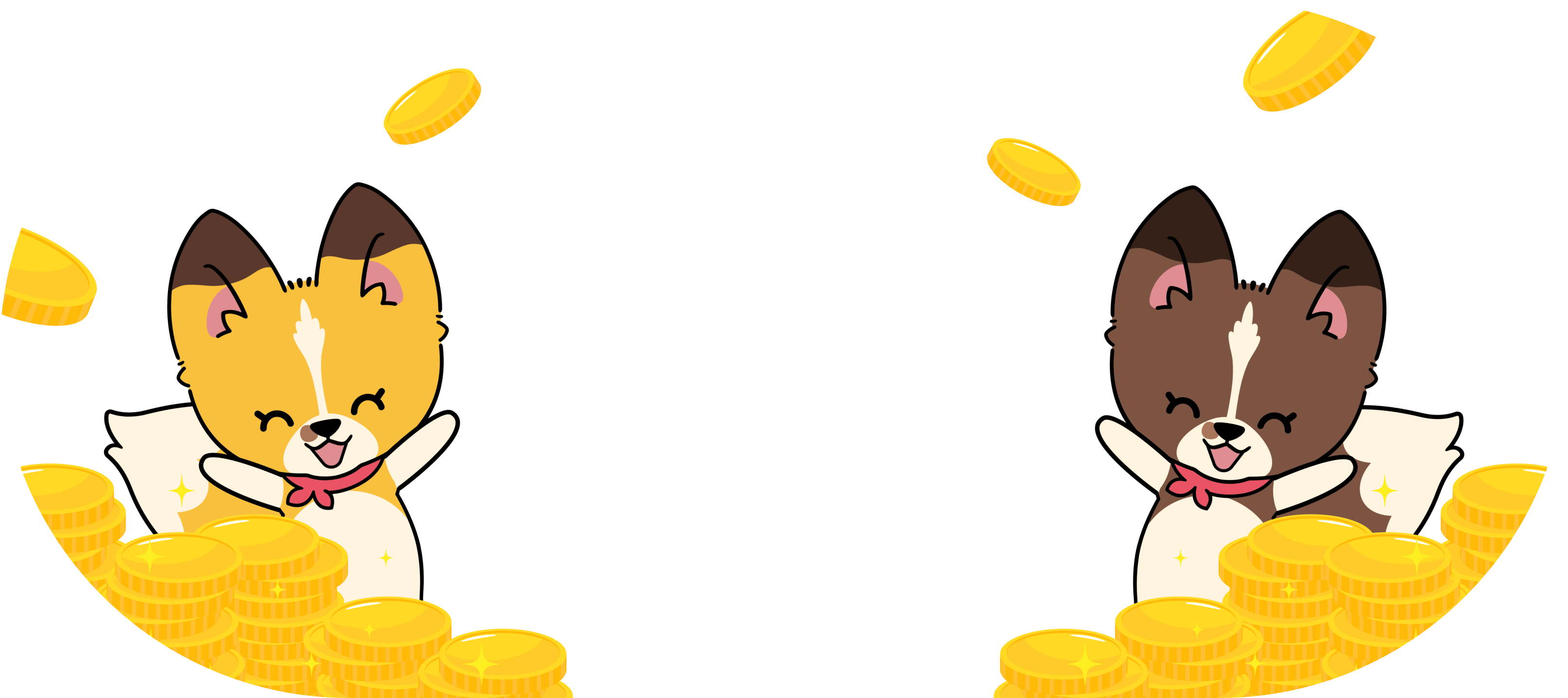 ひなたんが金貨を抱えて微笑んでいるイラスト